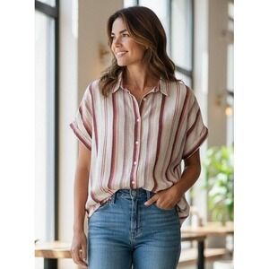 Madewell Shirt Womens Small Striped Button Up Short‎ Sleeve Cotton Casual Basic